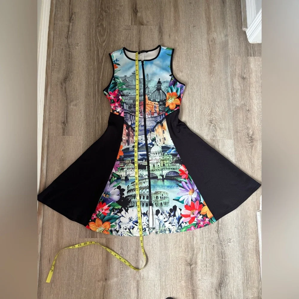 Just Love Multi-Color Scenic Print Midi Dress with Black Panels - Picture 11 of 15
